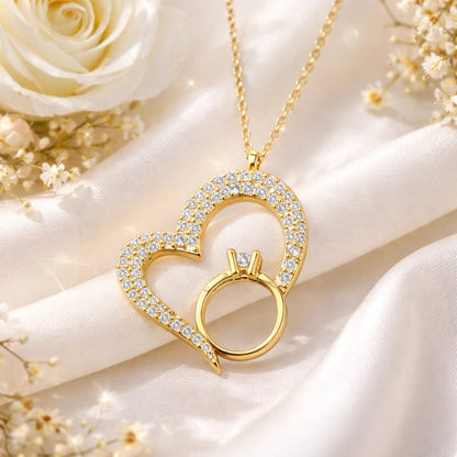 Interlocked Heart & Ring Crystal Necklace For Women