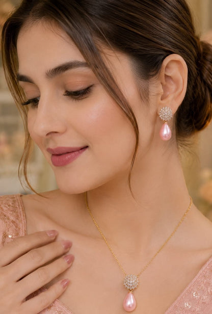 Ruby Radiance Pendant &amp; Earrings Set for Women