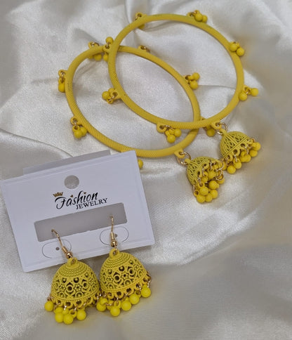MeherZar Jewelry Classic Jhumki Earrings &amp; Traditional Hook Bangle Set
