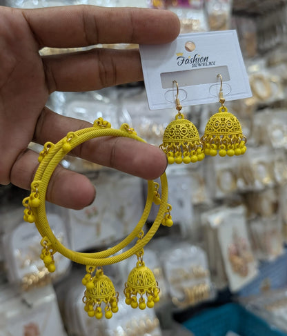 MeherZar Jewelry Classic Jhumki Earrings &amp; Traditional Hook Bangle Set