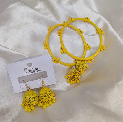 MeherZar Jewelry Classic Jhumki Earrings &amp; Traditional Hook Bangle Set