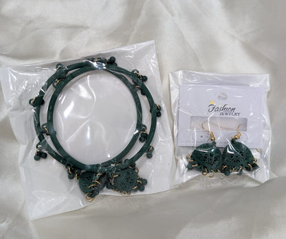 MeherZar Jewelry Classic Jhumki Earrings &amp; Traditional Hook Bangle Set
