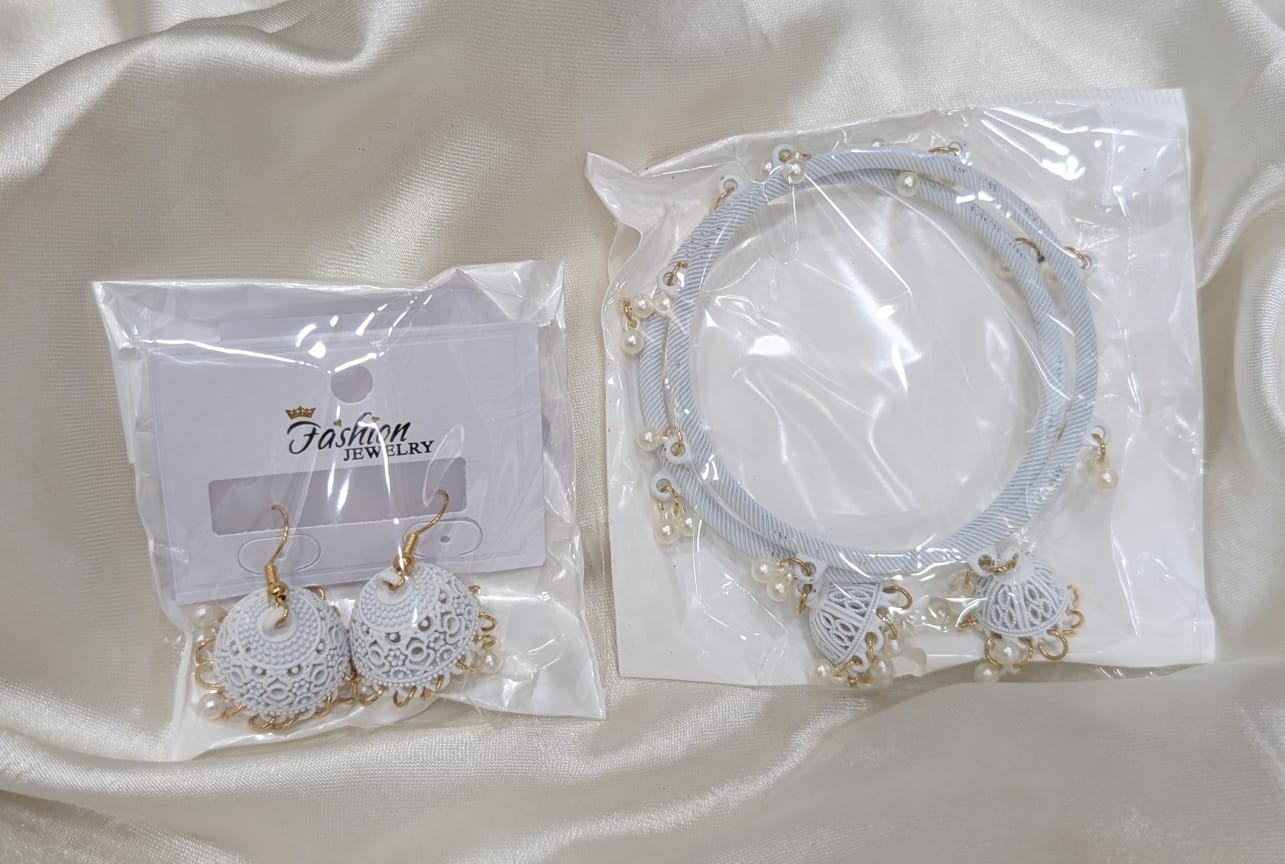 MeherZar Jewelry Classic Jhumki Earrings &amp; Traditional Hook Bangle Set