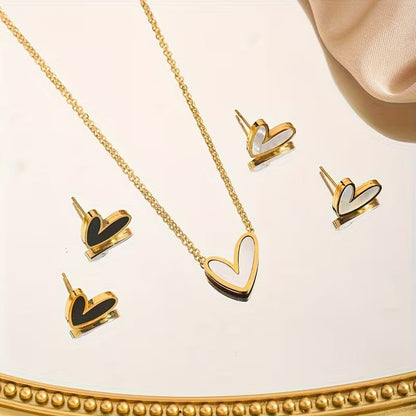 Golden Heart Locket &amp; Earrings Set for Women
