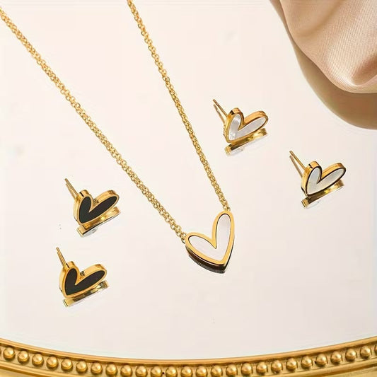 Golden Heart Locket &amp; Earrings Set for Women