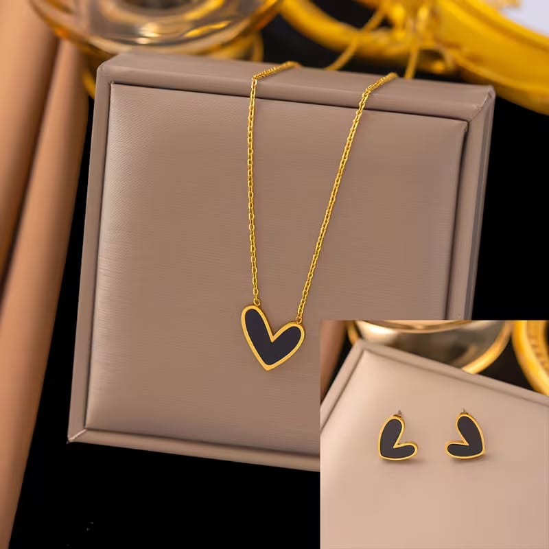 Golden Heart Locket &amp; Earrings Set for Women