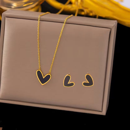 Golden Heart Locket &amp; Earrings Set for Women