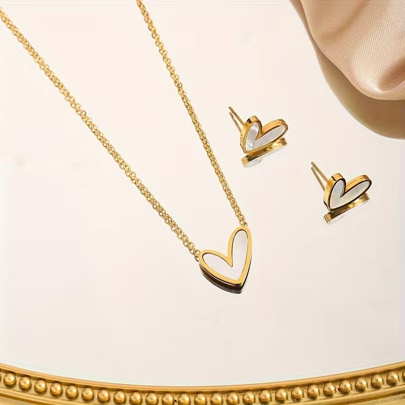Golden Heart Locket &amp; Earrings Set for Women