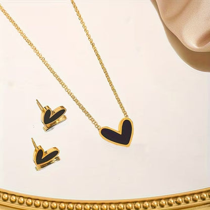 Golden Heart Locket &amp; Earrings Set for Women
