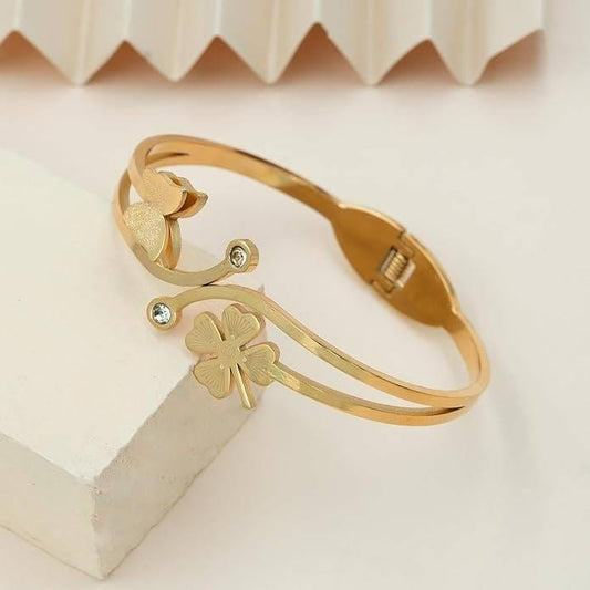 Golden Butterfly Floral Open Cuff Bangle for Women