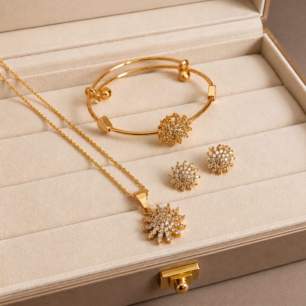 Golden Blossom Floral Jewelry Set for Women