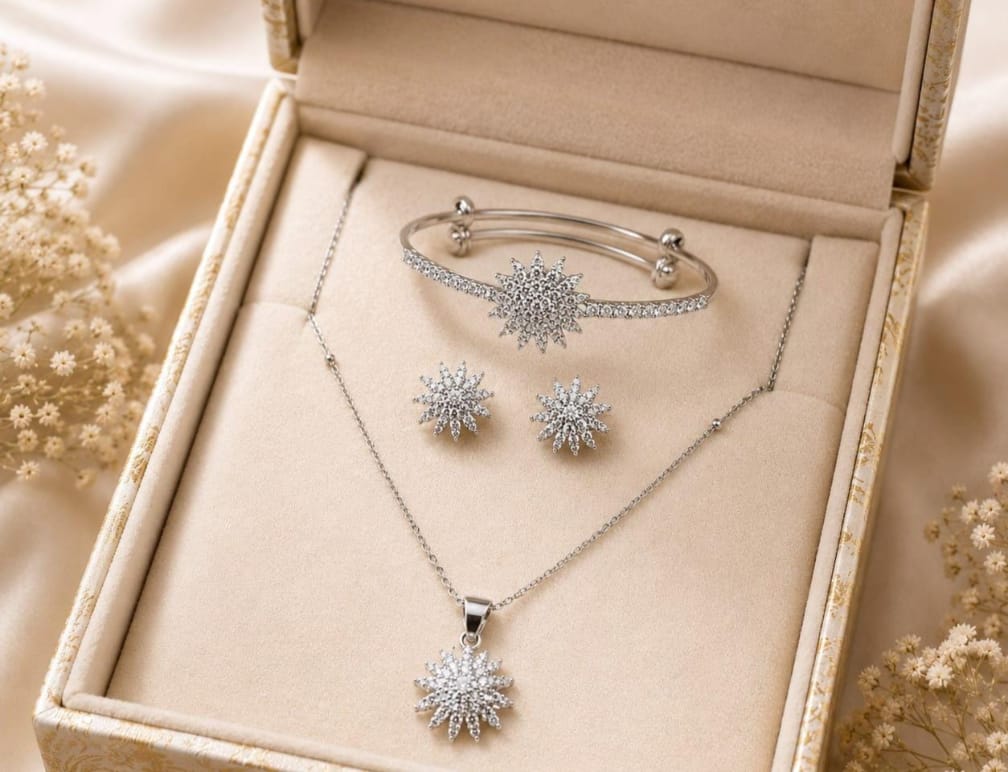 Golden Blossom Floral Jewelry Set for Women