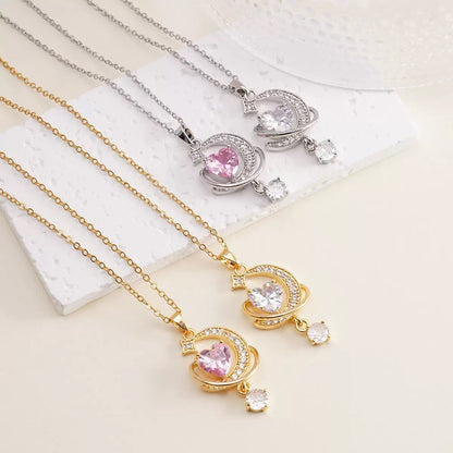 Celestial Heart Orbit Crystal Pendant Necklace for Women