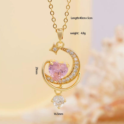 Celestial Heart Orbit Crystal Pendant Necklace for Women