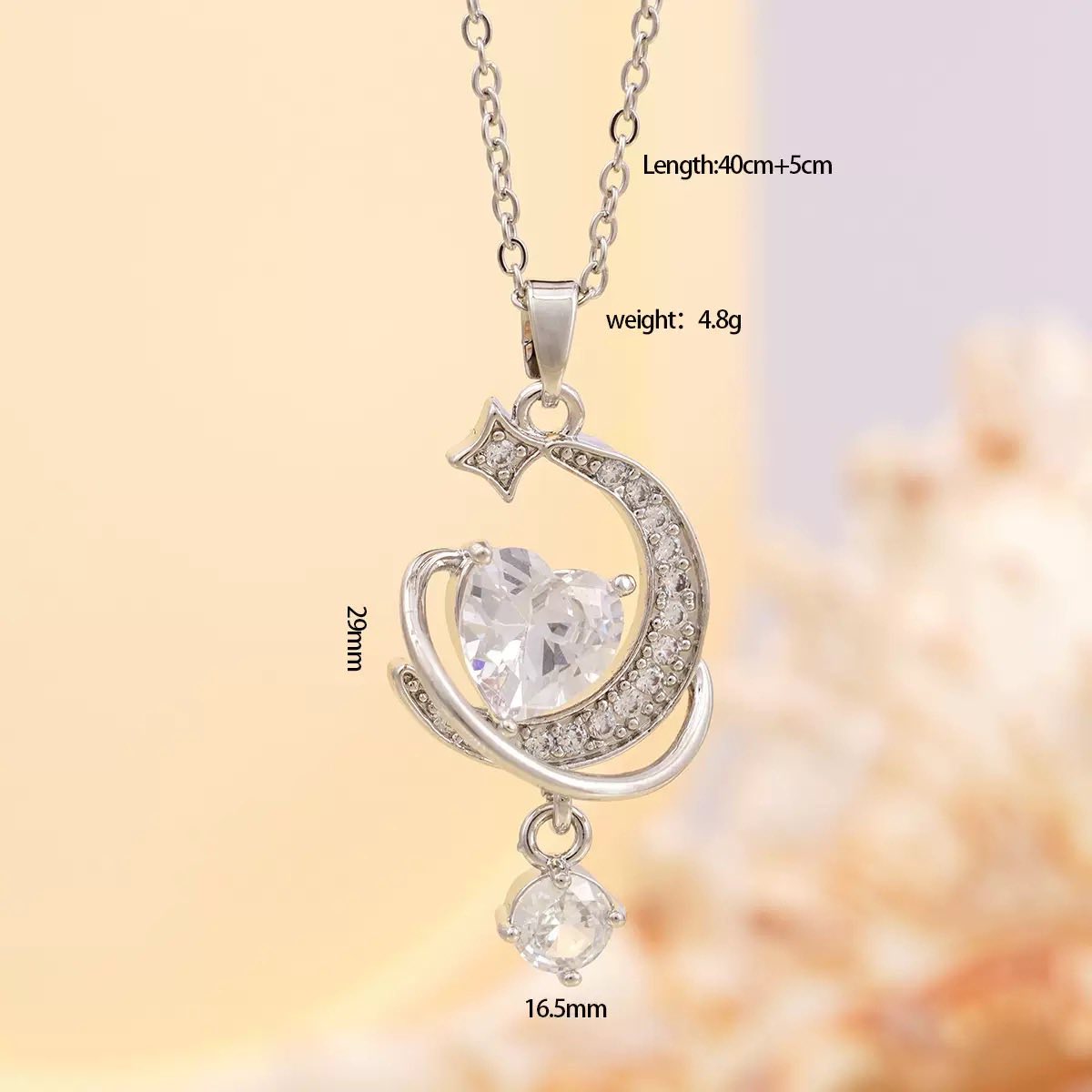 Celestial Heart Orbit Crystal Pendant Necklace for Women
