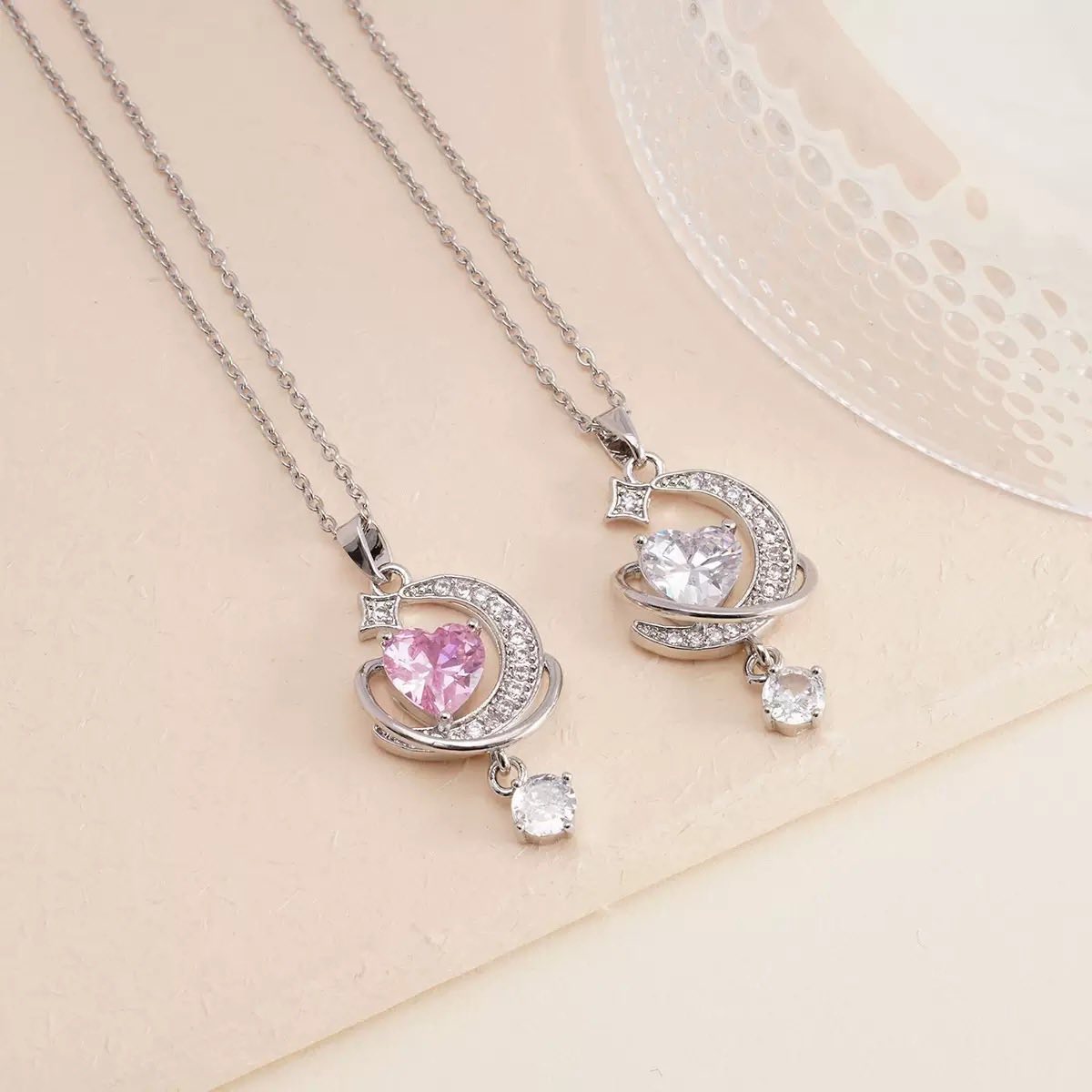 Celestial Heart Orbit Crystal Pendant Necklace for Women