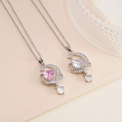 Celestial Heart Orbit Crystal Pendant Necklace for Women